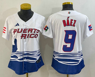 Womens Puerto Rico Baseball #9 Javier Baez White 2023 World Baseball Classic Stitched Jersey->2023 world baseball classic->MLB Jersey